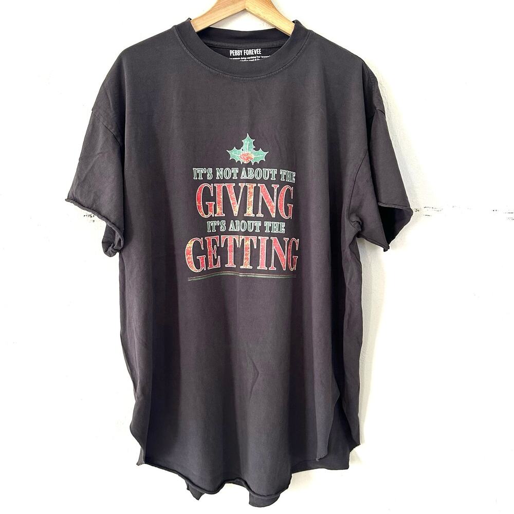 Pebby‎ Forevee Dark Gray Short Sleeve Shirt Christmas Humor Size XLarge